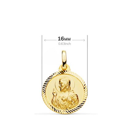 18K ESCAPULARIO ORO AMARILLO HELICE VIRGEN CARMEN Y CORAZON DE JESUS 16 MM