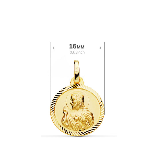 18K ESCAPULARIO ORO AMARILLO HELICE VIRGEN CARMEN Y CORAZON DE JESUS 16 MM