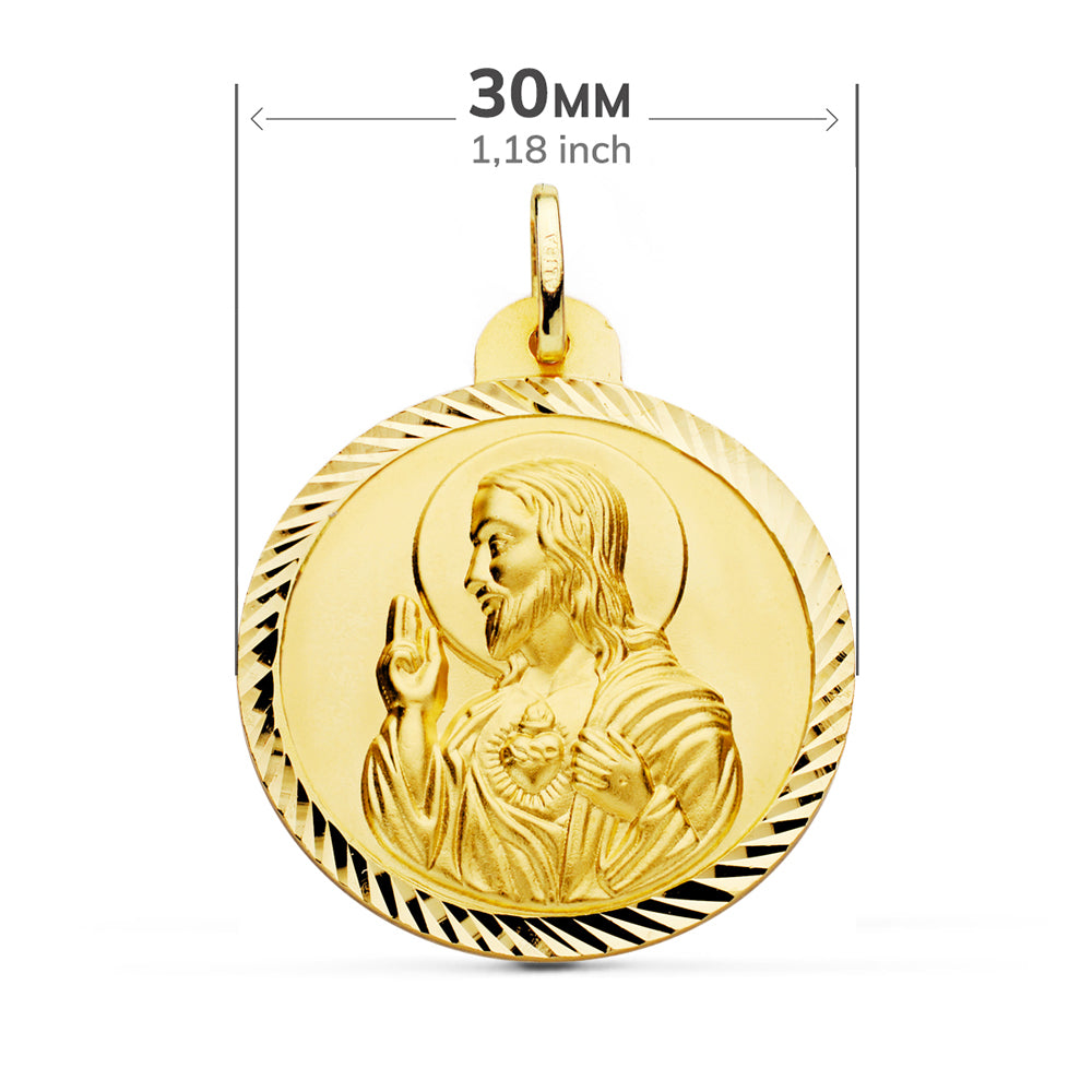 18K ESCAPULARIO ORO AMARILLO HELICE VIRGEN CARMEN Y CORAZON DE JESUS 30 MM