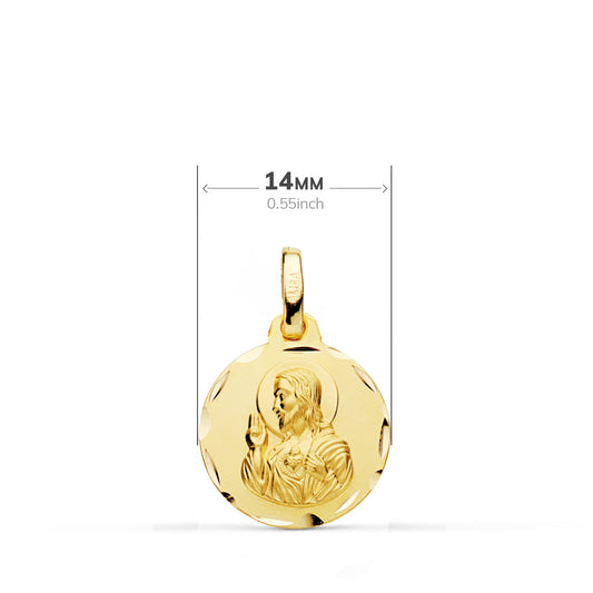9K ESCAPULARIO ORO AMARILLO TALLADO VIRGEN DEL CARMEN CORAZON DE JESUS 14 MM