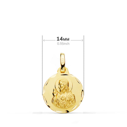 18K ESCAPULARIO ORO AMARILLO TALLADO VIRGEN DEL CARMEN CORAZON DE JESUS 14 MM