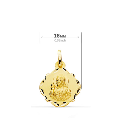 18K ESCAPULARIO ORO AMARILLO ORO AMARILLO VIRGEN DEL CARMEN Y CORAZON DE JESUS 16 MM