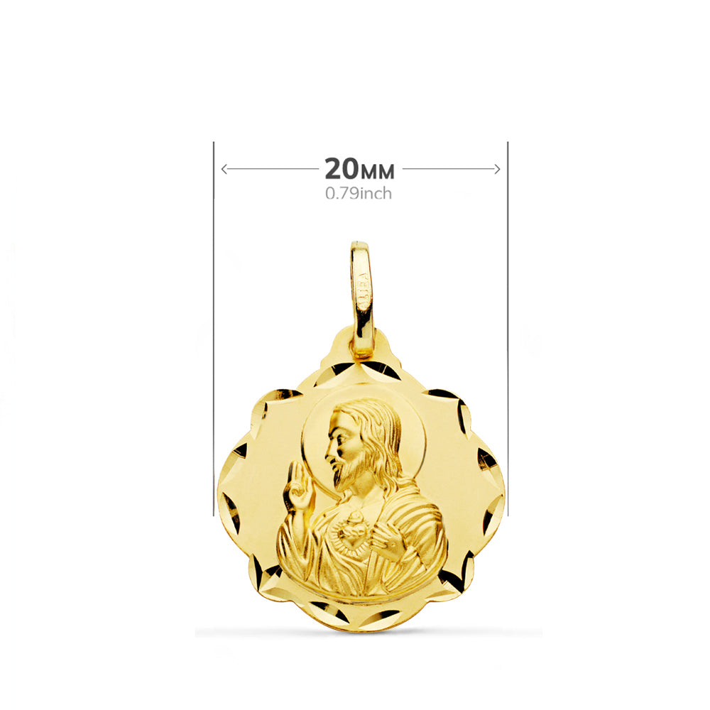 18K ESCAPULARIO ORO AMARILLO VIRGEN DEL CARMEN Y CORAZON DE JESUS 20 MM