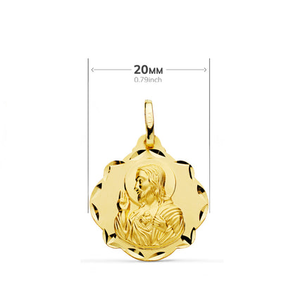 18K ESCAPULARIO ORO AMARILLO VIRGEN DEL CARMEN Y CORAZON DE JESUS 20 MM