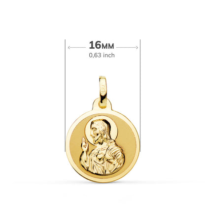 9K ESCAPULARIO ORO AMARILLO ORO AMARILLO BRILLO VIRGEN DEL CARMEN Y CORAZON DE JESUS 16 MM