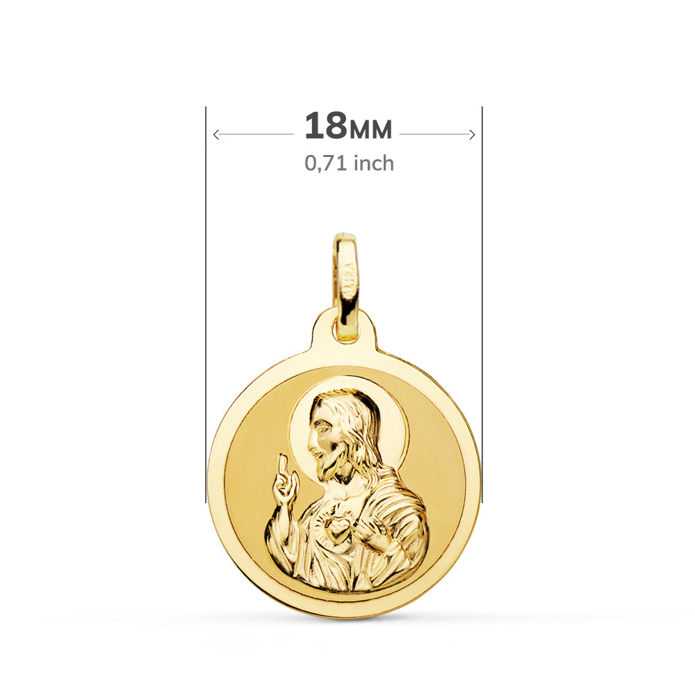 18K ESCAPULARIO ORO AMARILLO ORO AMARILLO BRILLO VIRGEN DEL CARMEN Y CORAZON DE JESUS 18 MM