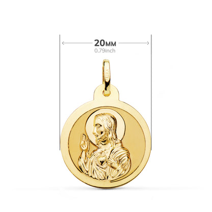 18K ESCAPULARIO ORO AMARILLO ORO AMARILLO BRILLO VIRGEN DEL CARMEN Y CORAZON DE JESUS 20 MM