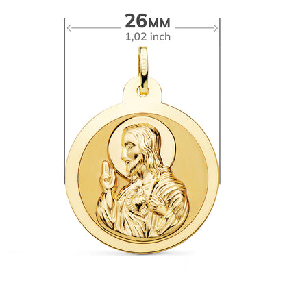 18K ESCAPULARIO ORO AMARILLO ORO AMARILLO BRILLO VIRGEN DEL CARMEN Y CORAZON DE JESUS 26 MM