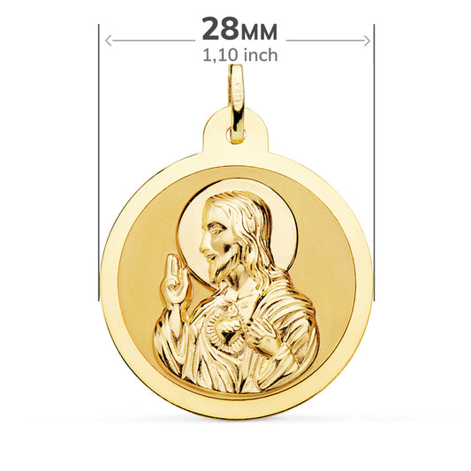 18K ESCAPULARIO ORO AMARILLO ORO AMARILLO BRILLO VIRGEN DEL CARMEN Y CORAZON DE JESUS 28 MM
