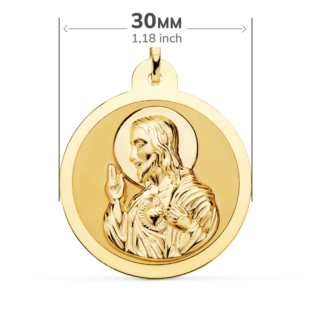 18K ESCAPULARIO ORO AMARILLO ORO AMARILLO BRILLO VIRGEN DEL CARMEN Y CORAZON DE JESUS 30 MM