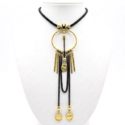 Collar cadena gargantilla de bronce con cadena de rejillas negras diseño de joyería moda moderno elegante boda fiesta fashion glamour lujo osnor
