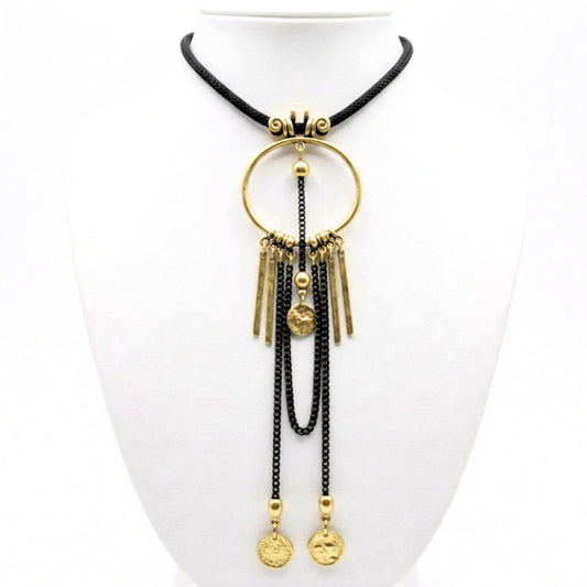 Collar cadena gargantilla de bronce con cadena de rejillas negras diseño de joyería moda moderno elegante boda fiesta fashion glamour lujo osnor