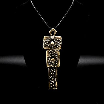 collar largo bronce y piel diseño exclusivo artesanal joyeria osnor zamak