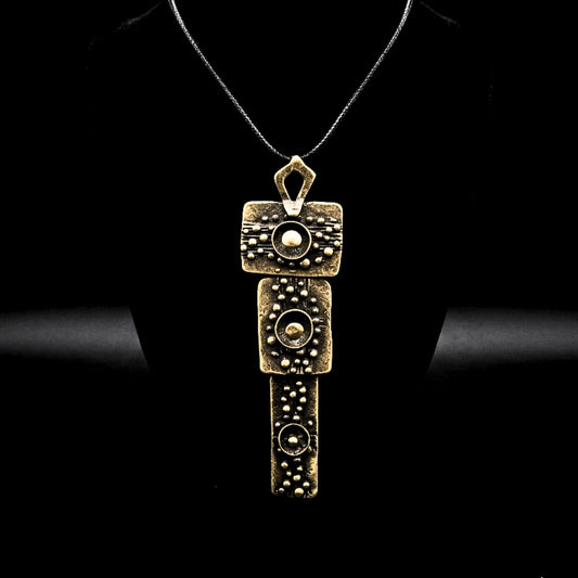 collar largo bronce y piel diseño exclusivo artesanal joyeria osnor zamak