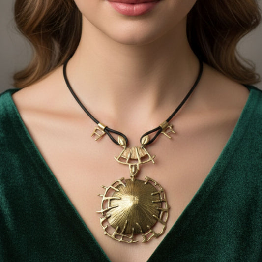 Chica luciendo Collar de bronce diseño de joyería Osnor vintage 