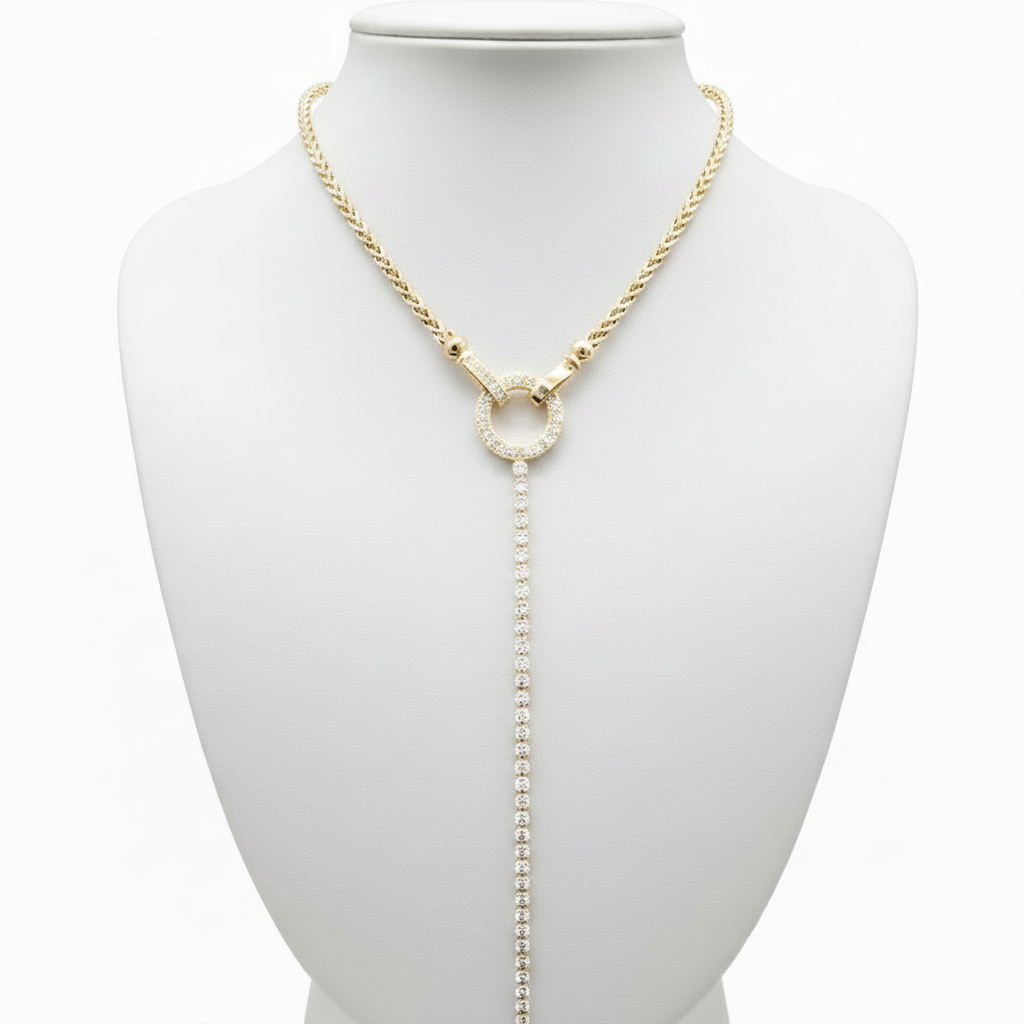 Collar en expositor blanco acero boda circonitas joyeria osnor diseño 