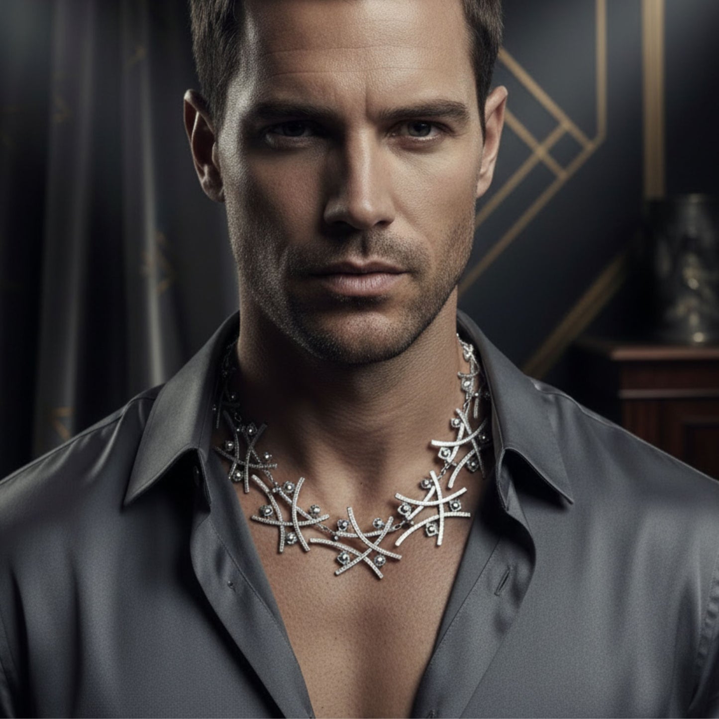 Collar zamak hipoalergénico puesto en un modelo- Joyería Osnor Zamak