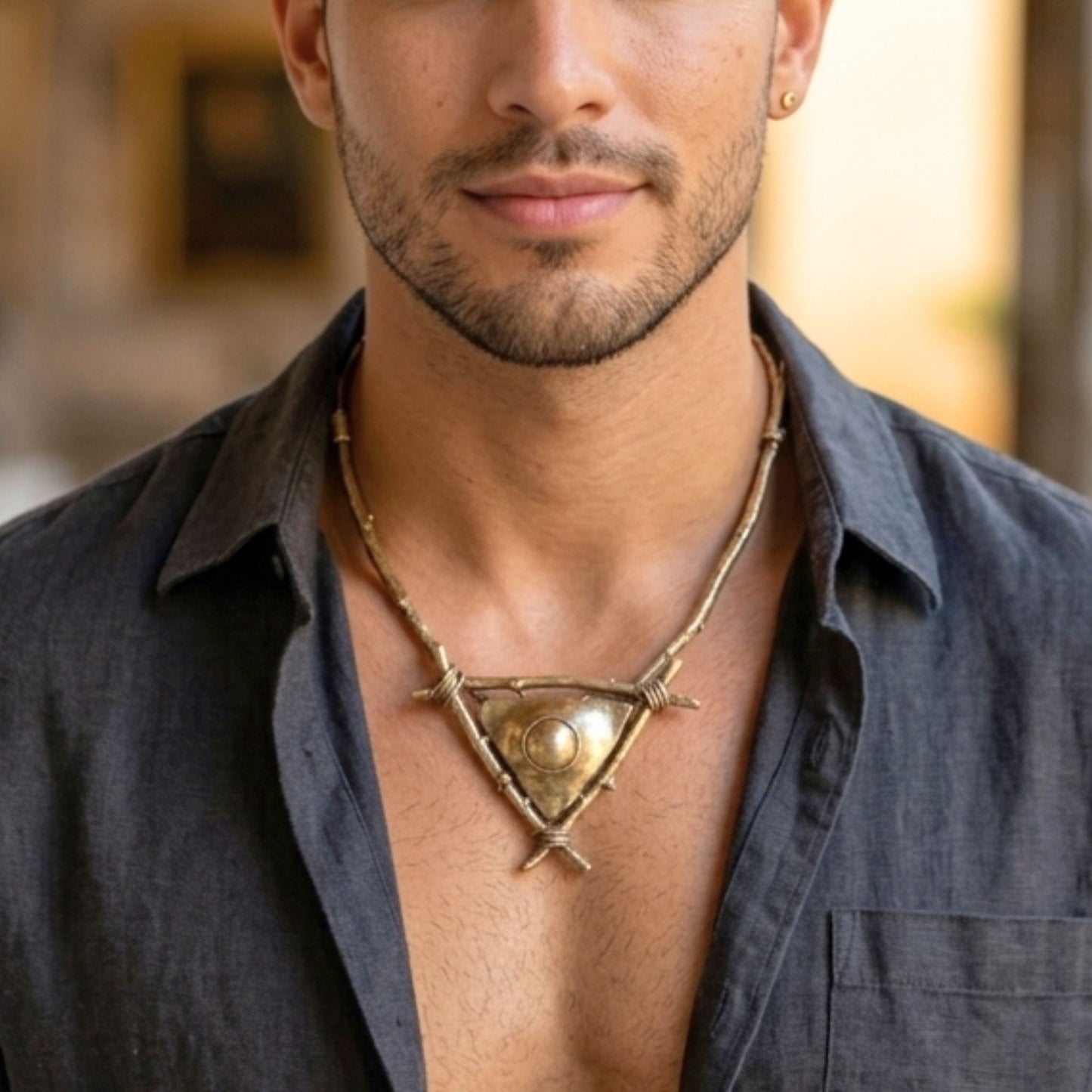 chico luciendo collar de bronce arte unisex exclusivo joyeria osnor zamak