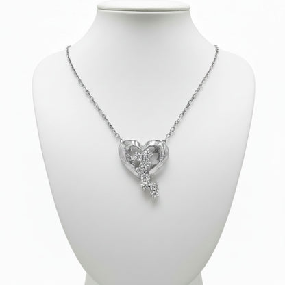 Collar Gargantilla Plata 925 Corazón con Mariposas y Circonitas Blancas. Joyeria Osnor