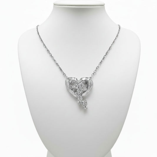 Collar Gargantilla Plata 925 Corazón con Mariposas y Circonitas Blancas. Joyeria Osnor