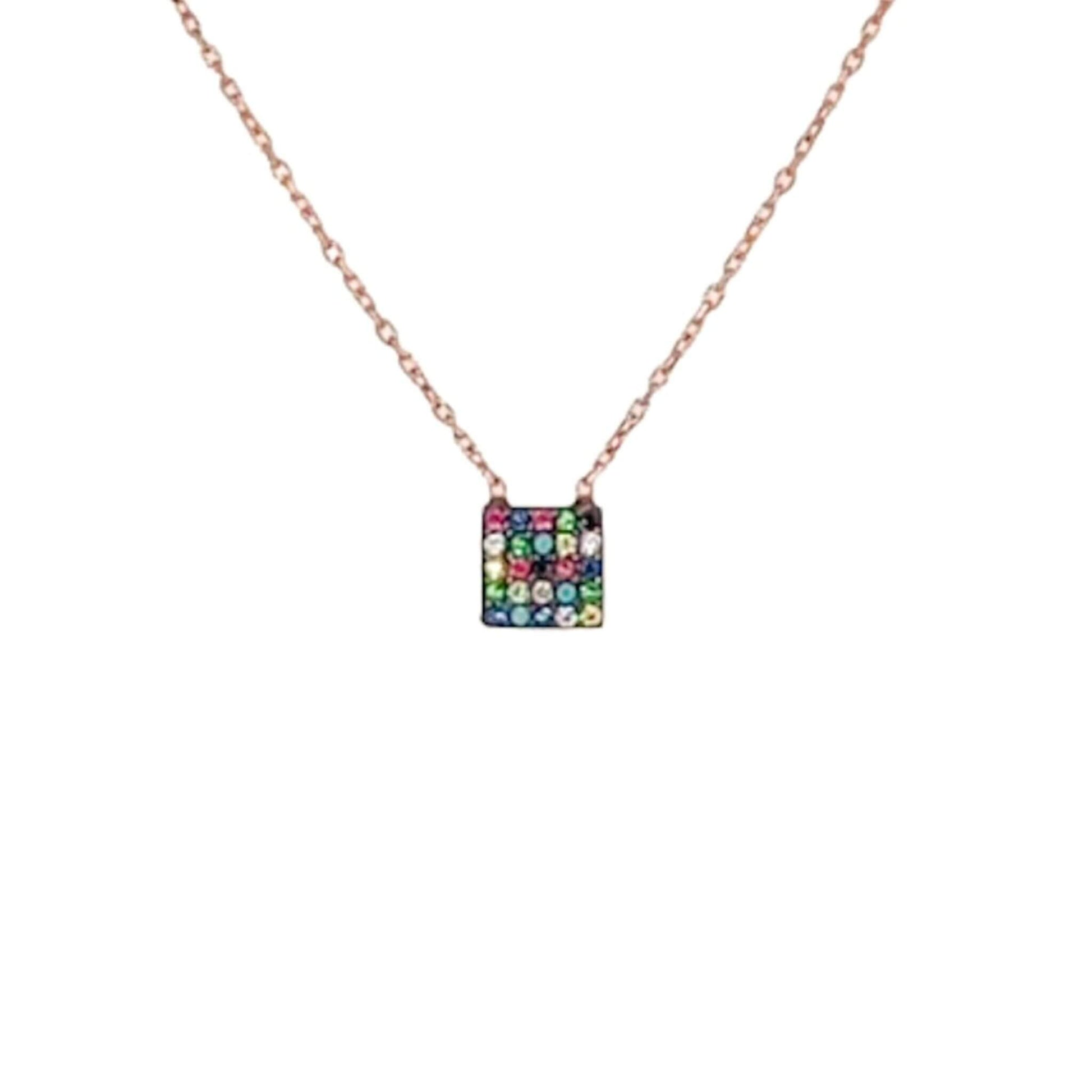 Collar Gargantilla Cuadrado Multicolor Plata 925 Baño Oro Rosa con Circonitas. Joyeria Osnor
