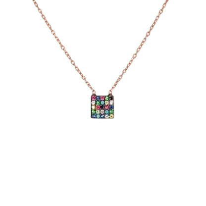 Collar Gargantilla Cuadrado Multicolor Plata 925 Baño Oro Rosa con Circonitas. Joyeria Osnor