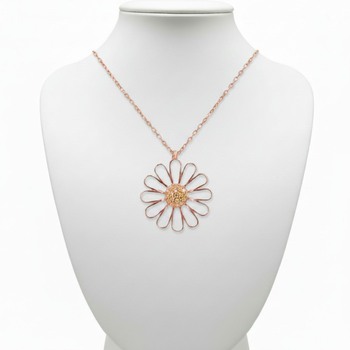 Collar Gargantilla Margarita Plata 925 Baño Oro Rosa Colgante Flor con Circonitas. Joyeria Osnor