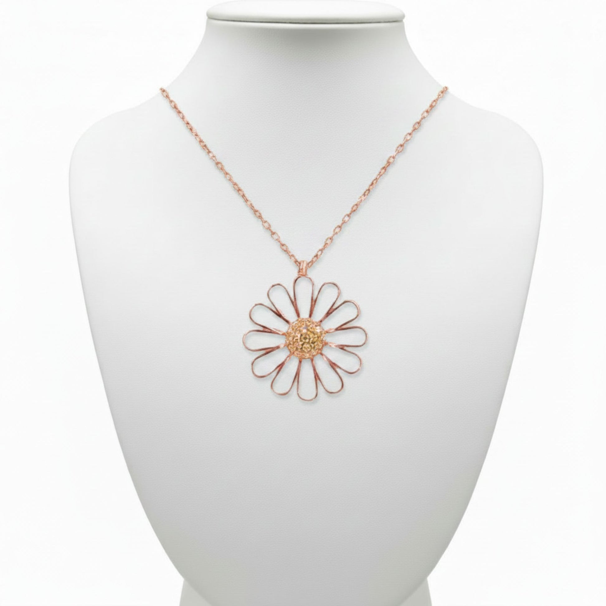Collar Gargantilla Margarita Plata 925 Baño Oro Rosa Colgante Flor con Circonitas. Joyeria Osnor