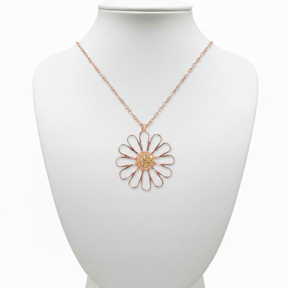 Collar Gargantilla Margarita Plata 925 Baño Oro Rosa Colgante Flor con Circonitas. Joyeria Osnor