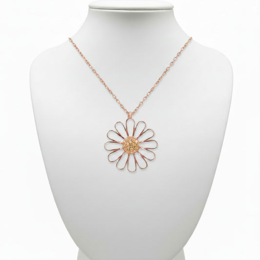 Collar Gargantilla Margarita Plata 925 Baño Oro Rosa Colgante Flor con Circonitas. Joyeria Osnor