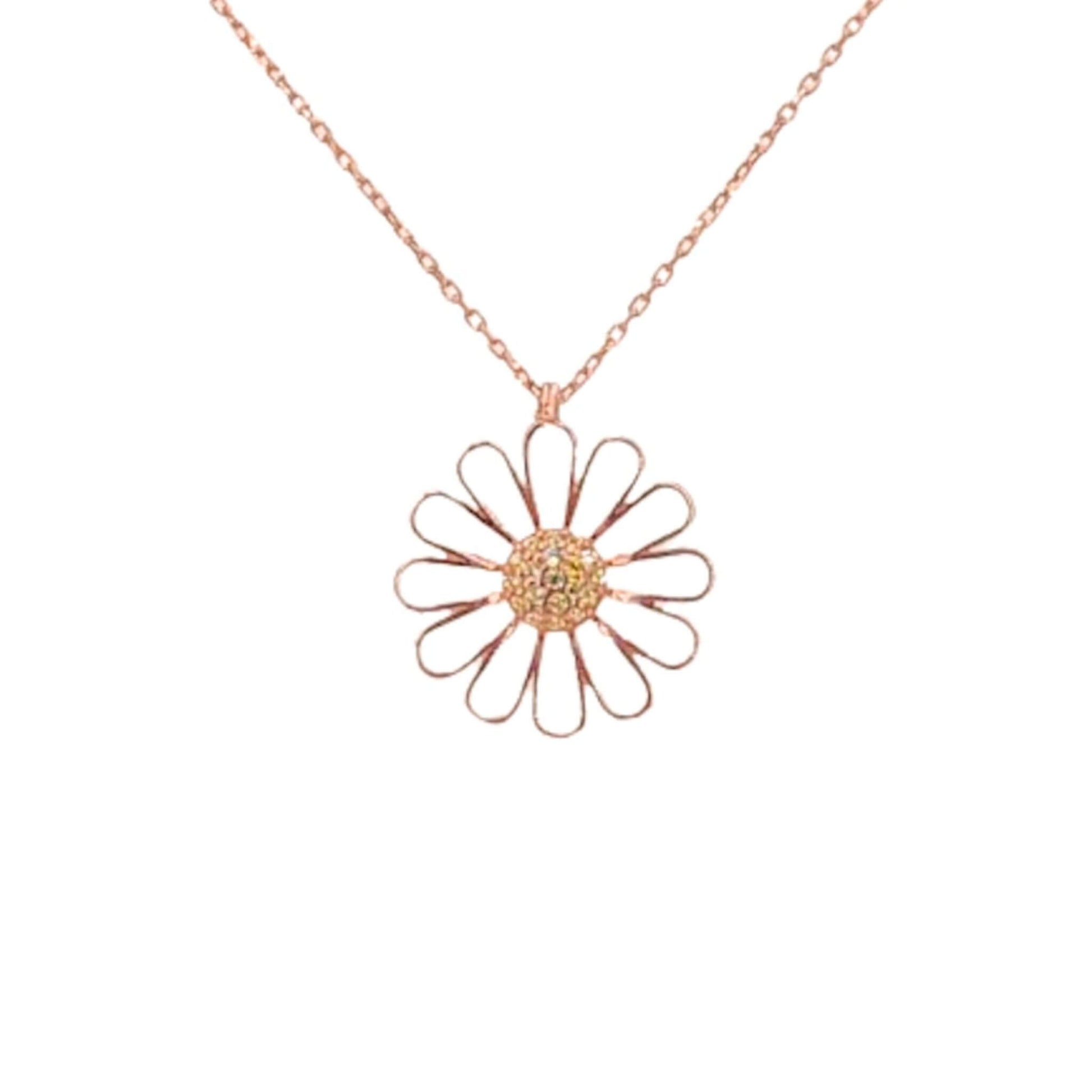 Collar Gargantilla Margarita Plata 925 Baño Oro Rosa Colgante Flor con Circonitas. Joyeria Osnor