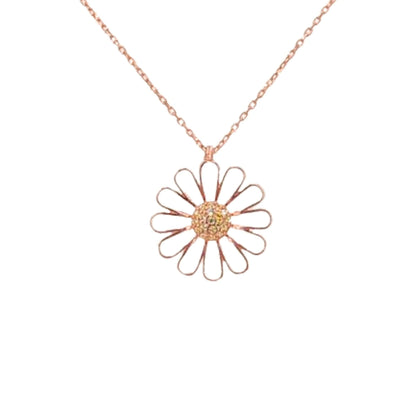 Collar Gargantilla Margarita Plata 925 Baño Oro Rosa Colgante Flor con Circonitas. Joyeria Osnor
