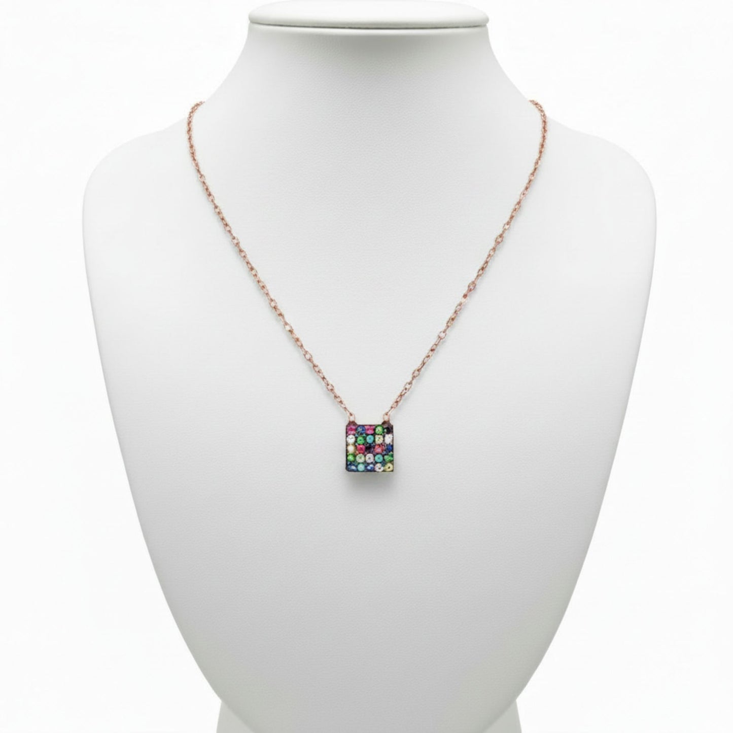 Collar Gargantilla Cuadrado Multicolor Plata 925 Baño Oro Rosa con Circonitas. Joyeria Osnor