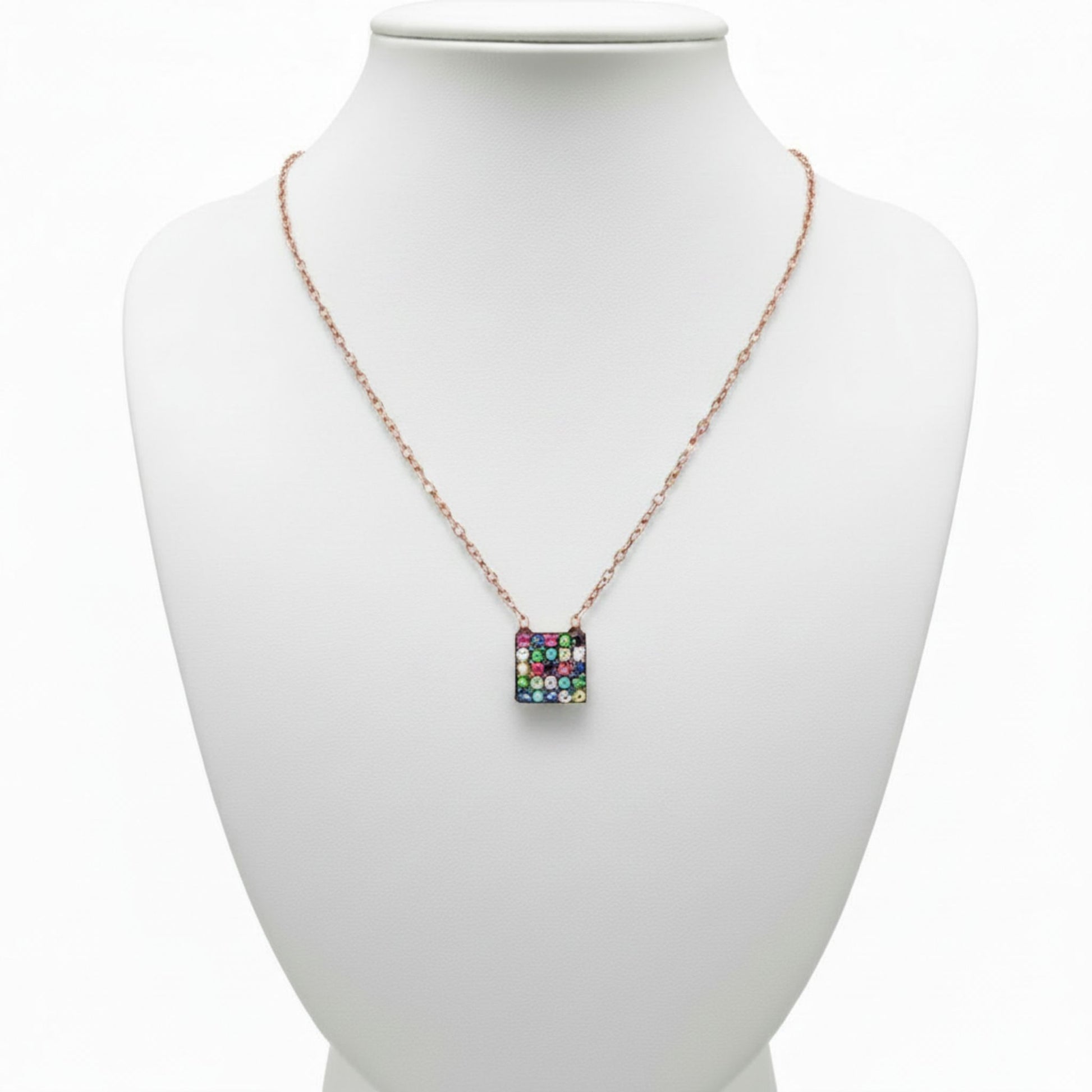 Collar Gargantilla Cuadrado Multicolor Plata 925 Baño Oro Rosa con Circonitas. Joyeria Osnor
