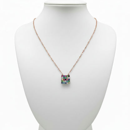 Collar Gargantilla Cuadrado Multicolor Plata 925 Baño Oro Rosa con Circonitas. Joyeria Osnor