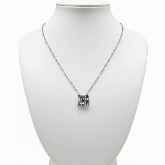 Collar Gargantilla Cuadrado Multicolor Plata 925 Baño Oro Rosa con Circonitas. Joyeria Osnor