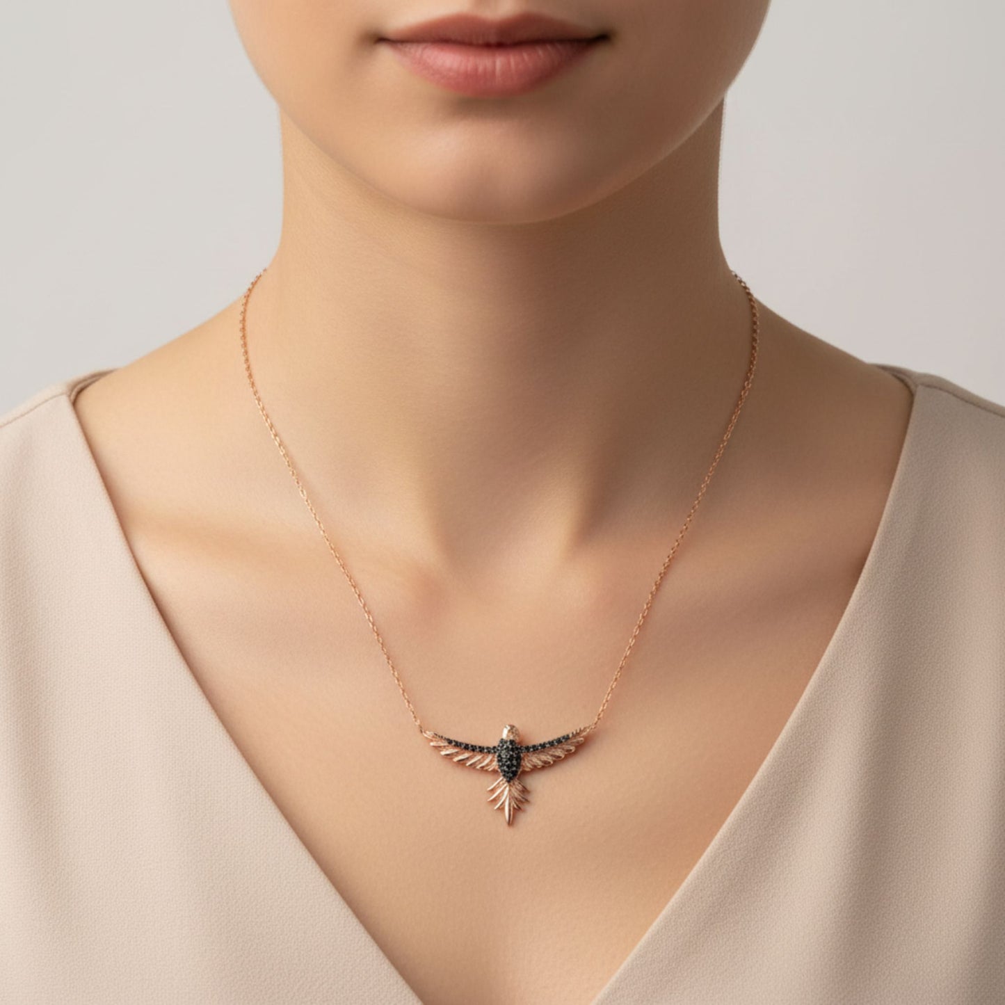 Collar Gargantilla Ave · Plata 925 Baño Oro Rosa con Circonitas Negras. Joyeria Osnor