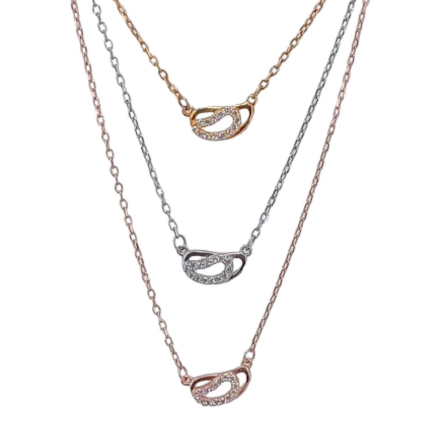 Collar Gargantilla mujer Triple Tricolor Plata Rodio con Circonitas Blancas. Joyeria Osnor