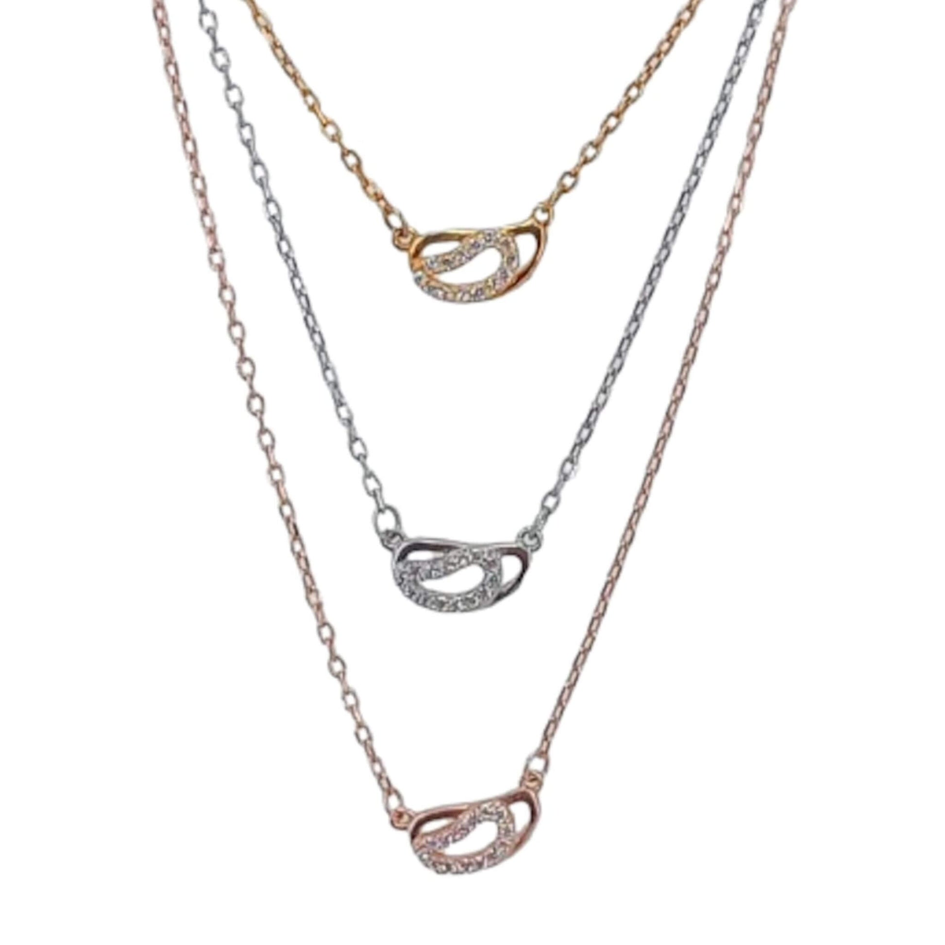 Collar Gargantilla mujer Triple Tricolor Plata Rodio con Circonitas Blancas. Joyeria Osnor