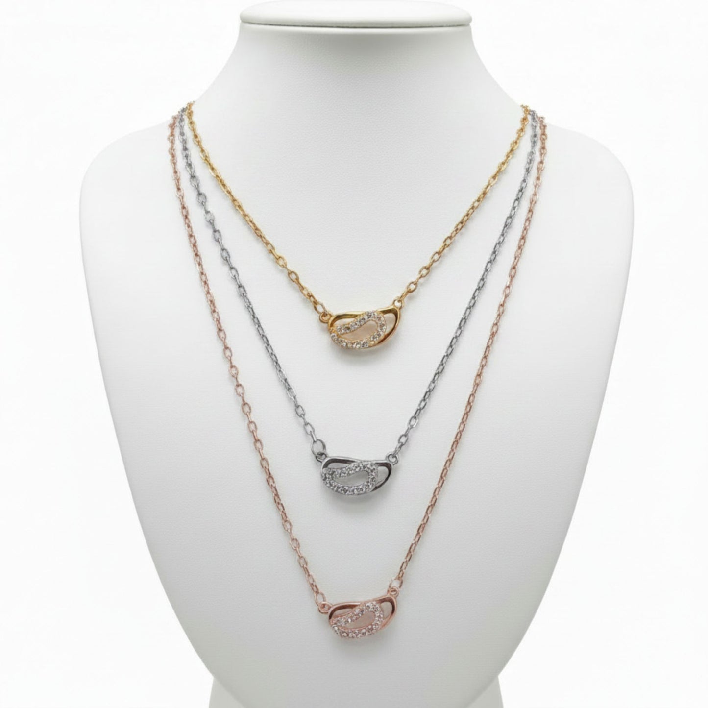 Collar Gargantilla mujer Triple Tricolor Plata Rodio con Circonitas Blancas. Joyeria Osnor