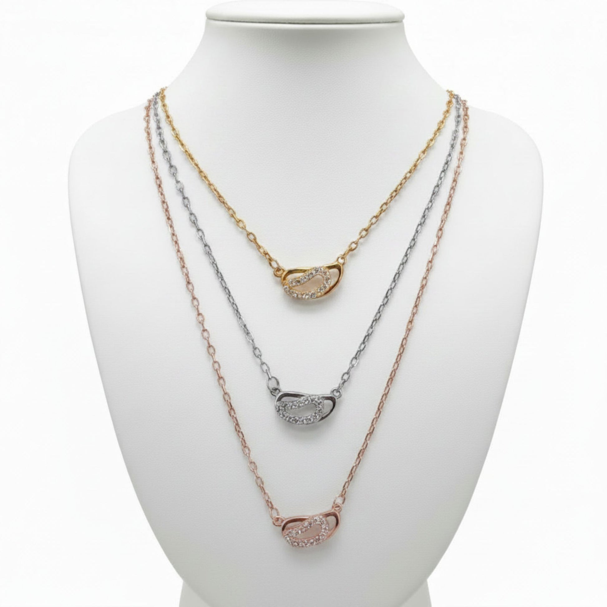 Collar Gargantilla mujer Triple Tricolor Plata Rodio con Circonitas Blancas. Joyeria Osnor