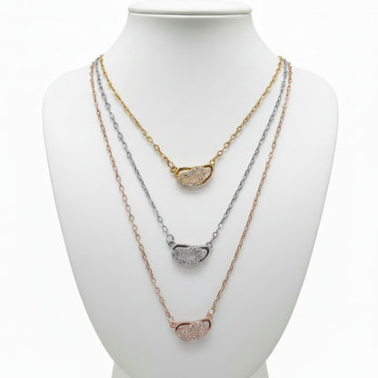 Collar Gargantilla mujer Triple Tricolor Plata Rodio con Circonitas Blancas. Joyeria Osnor