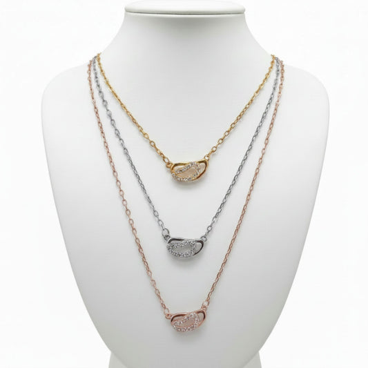 Collar Gargantilla mujer Triple Tricolor Plata Rodio con Circonitas Blancas. Joyeria Osnor