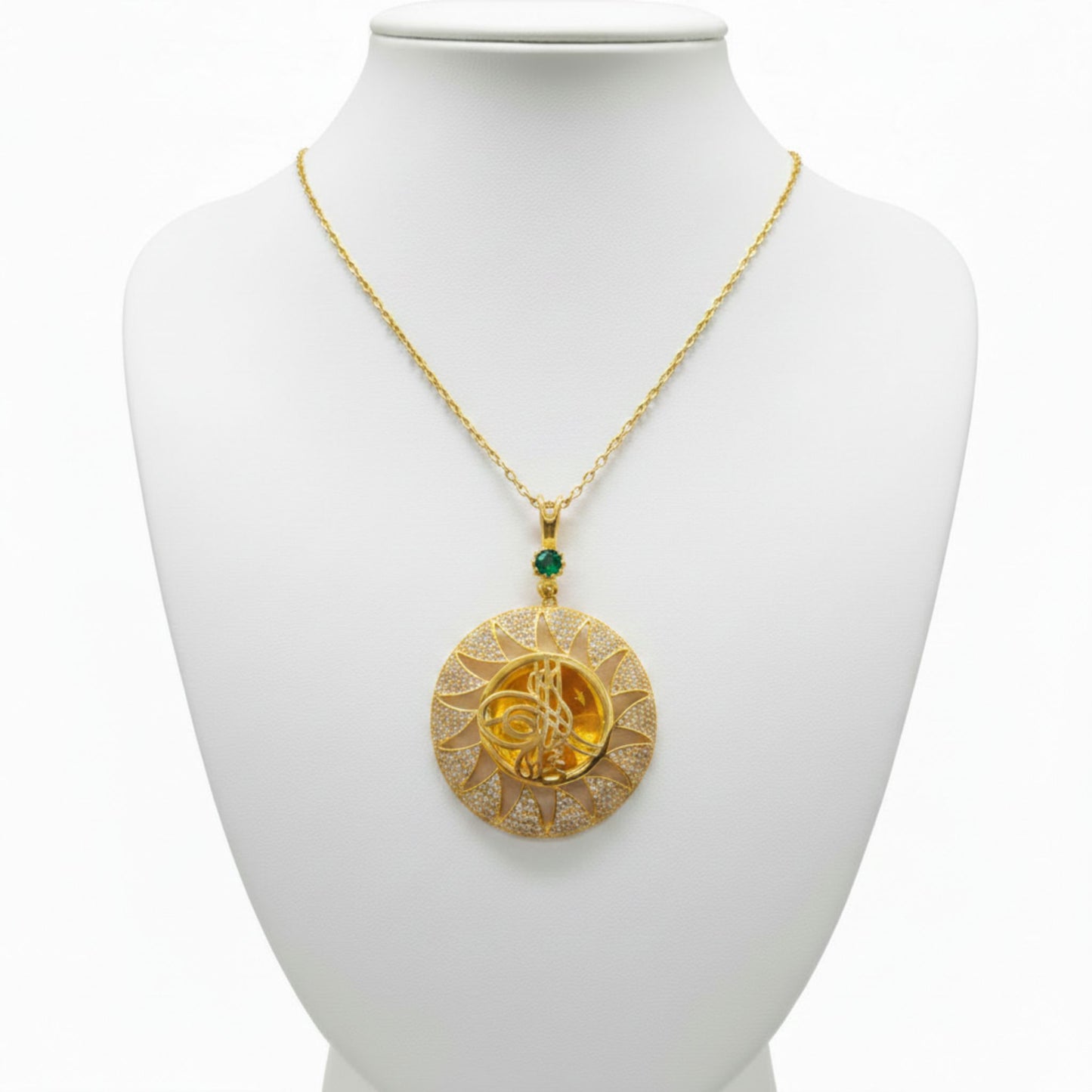 Collar Gargantilla Plata 925 Medallón Sol con Baño Dorado y Circonitas. Joyeria Osnor