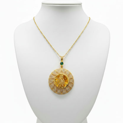 Collar Gargantilla Plata 925 Medallón Sol con Baño Dorado y Circonitas. Joyeria Osnor