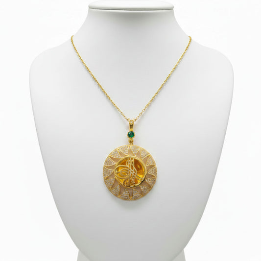 Collar Gargantilla Plata 925 Medallón Sol con Baño Dorado y Circonitas. Joyeria Osnor