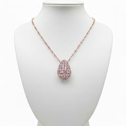 Collar Gargantilla Plata 925 Gota Pavé con Baño Oro Rosa y Circonitas. Joyeria Osnor