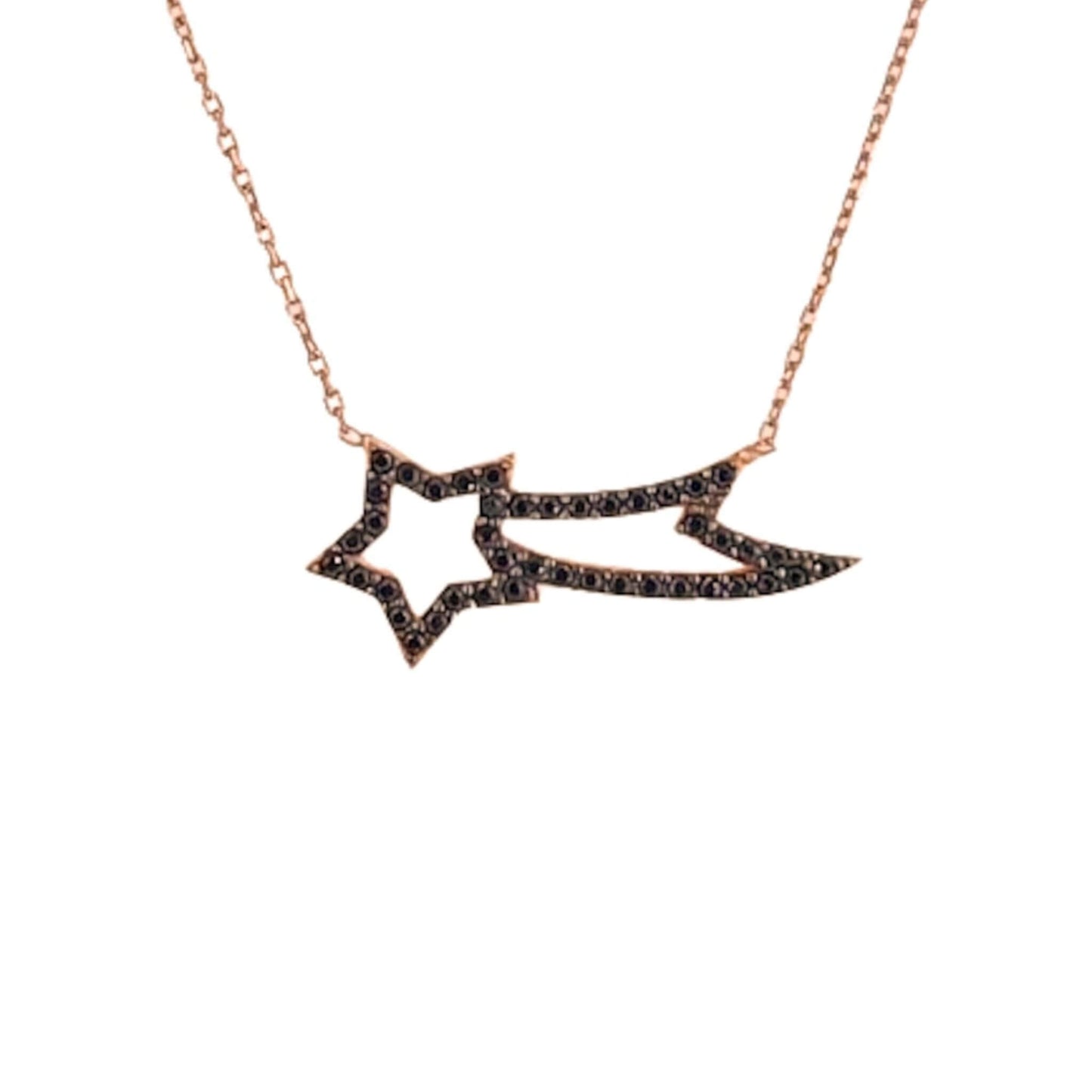 Collar Estrella Fugaz Plata con Acabado Oro Rosa y Circonitas Negras. Joyeria Osnor