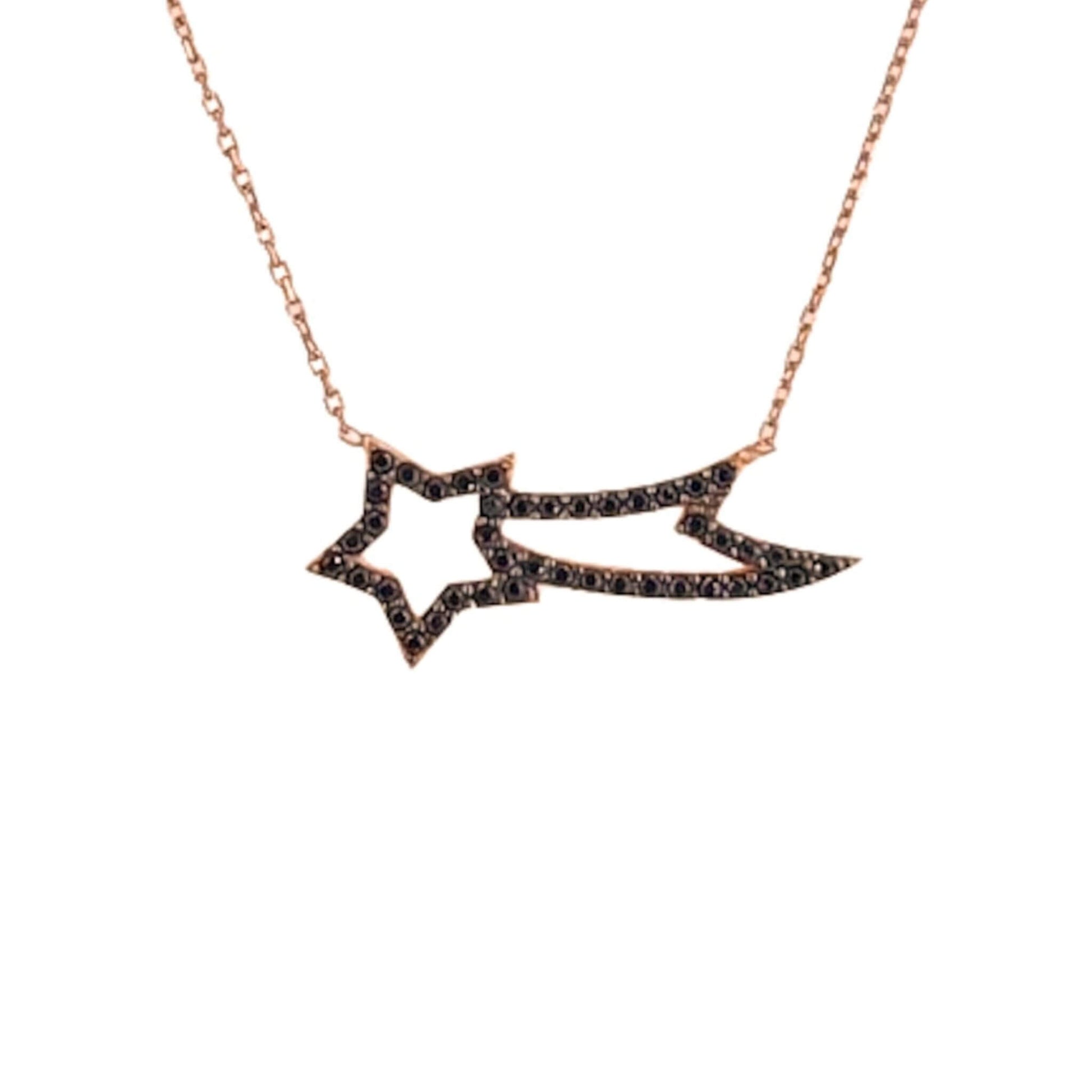 Collar Estrella Fugaz Plata con Acabado Oro Rosa y Circonitas Negras. Joyeria Osnor