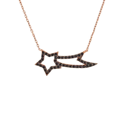 Collar Estrella Fugaz Plata con Acabado Oro Rosa y Circonitas Negras. Joyeria Osnor